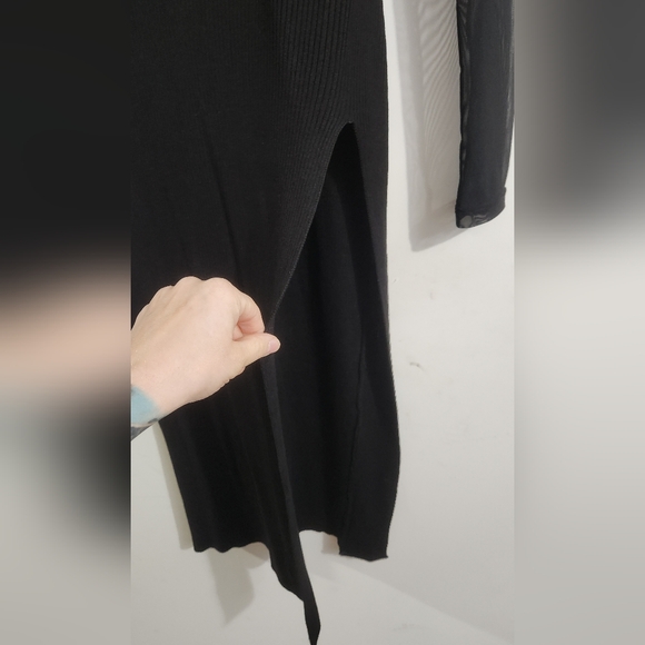 Almost Famous Bodycon Thigh Slit Mesh Long Sleeved Ribbed Sweater Dress, Size XL - Picture 3 of 4